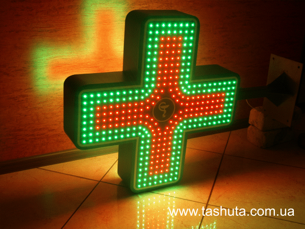 Светодиодный аптечный крест с динамикой, двухцветный, 900х900мм