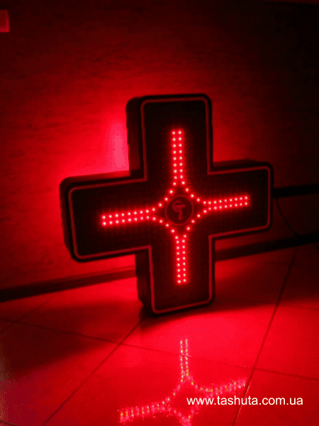 Світлодіодний аптечний хрест з динамікою, двокольоровий, 800х800мм