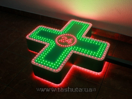 Крест светодиодный с динамикой  24 часа, двухцветный, 700х700 мм