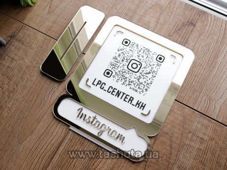 Инстаграм-визитка из пластика с QR кодом 350х440мм золото или серебро