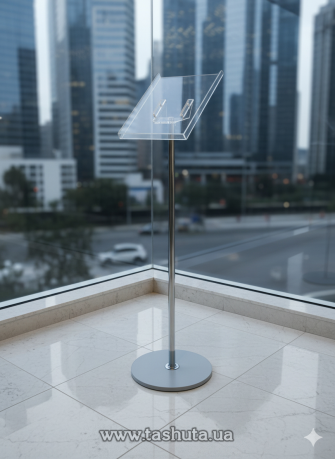 Стійка на хромованій нозі для буклетів А4 формату