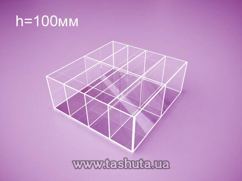 Clear Acrylic Container 200x200x100mm with 8 Sections