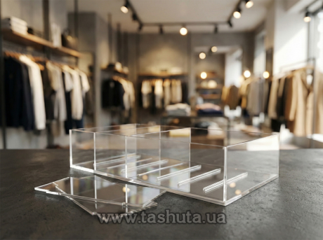 Акриловая коробка для товаров со съемными перегородками 220х600мм