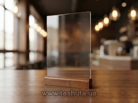 Menu holder na drewnianej podstawie, format Euro (99x210)