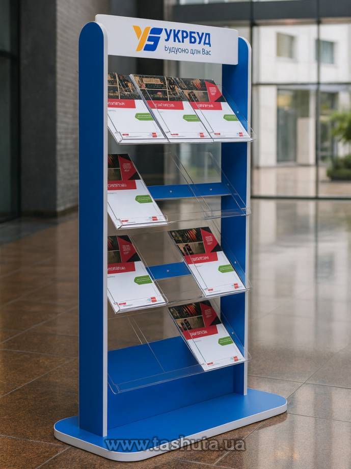 Chipboard Literature Stand, 4 Pockets A4x3