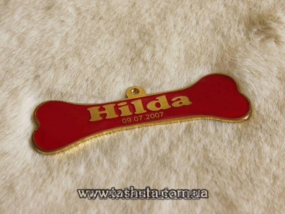 Shaped Gold-Plated Metal Number Tag, 40x30mm, Single-Sided