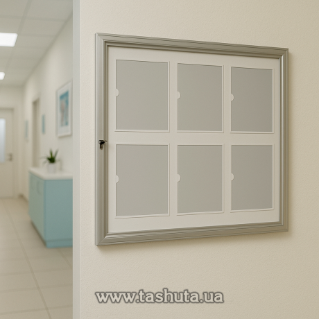 Стенд-витрина с дверцами и замком настенная, 800х1200 мм