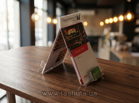 Настольная подставка под полиграфию А5 с шапкой, двухсторонняя