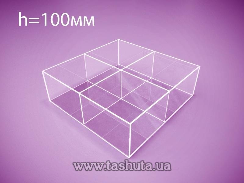 Acrylic Container, Box 200x200x100mm with 4 Sections