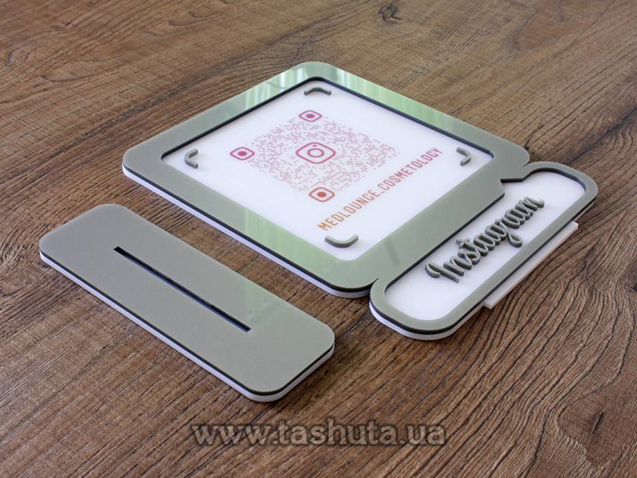 Plastic Instagram Business Card with QR Code 250x315mm, Gold or Silver