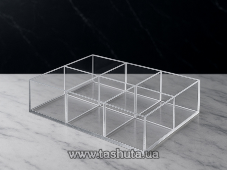 Акриловый органайзер, контейнер для товаров 200х300х100 мм на 6 ячеек