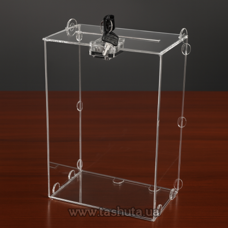 Акційна скринька, ящик для збору коштів на шипах із замком 190х300х105 мм