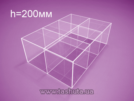 Коробка, контейнер із оргскла 300х500х200 мм на 6 відділеннь 