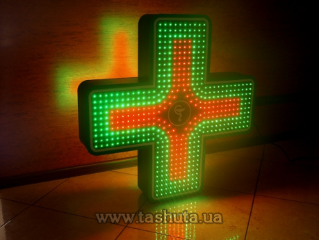 Светодиодный аптечный крест с динамикой, двухцветный, 900х900мм