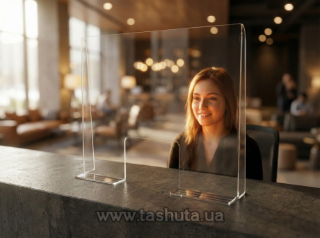 Перегородка акриловая на кассу для супермаркетов, банков, АЗС 1000х680мм