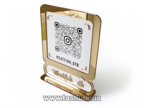 Wizytówka na Instagram z kodem QR z plexi, stołowa 200x250mm, złoto lub srebro