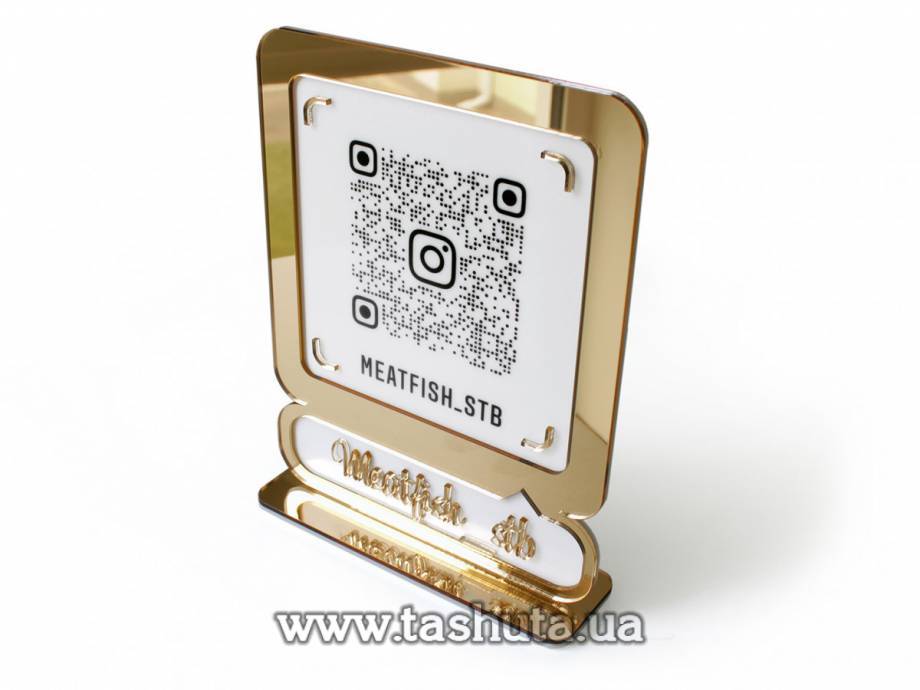 Tabletop Acrylic Instagram Business Card with QR Code 300x380mm, Gold or Silver