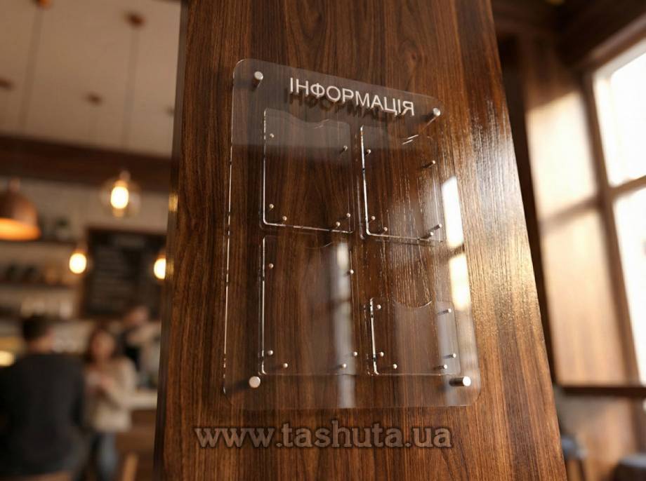 Acrylic Information Board with 4 Pockets 550x760mm