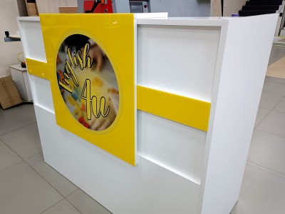 Front Desk with Acrylic Logo Panel, 130x110x60cm