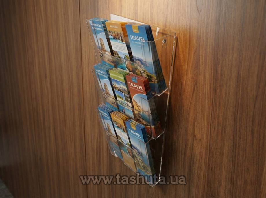 Wall-Mounted Plastic Pocket A4 (210x297) with 3 Compartments