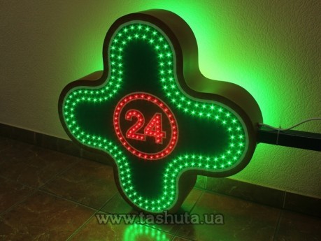Krzyż apteczny LED „POLSKA” 24 godz. 700x700 mm
