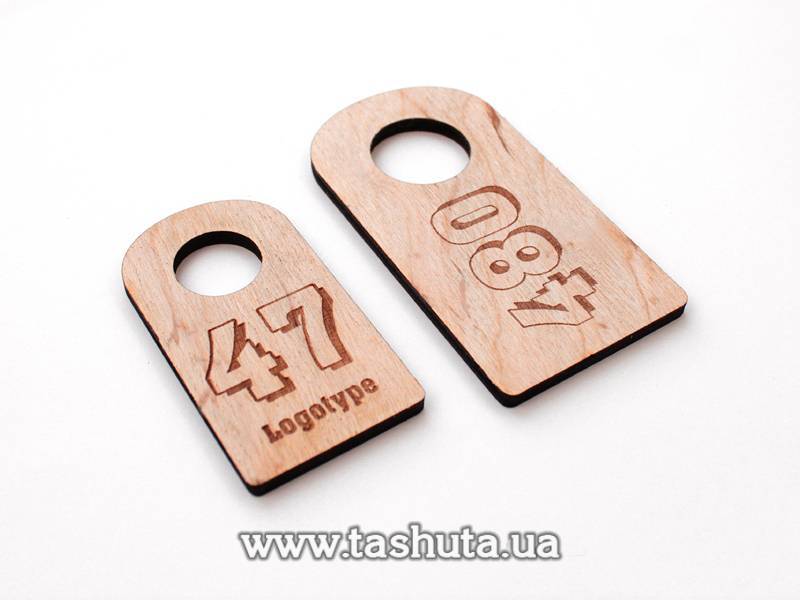 Plywood Clothing Number Tag 35x65mm, Double-Sided