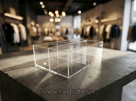 Pojemnik przezroczysty 300x300x150 mm, 4 przegródki