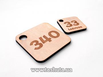 Square Plywood Cloakroom Number Tags 40x40mm, Double-Sided