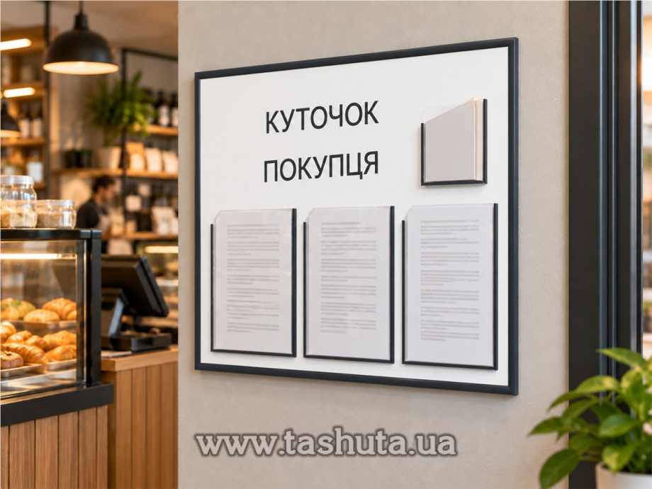 Інформаційний стенд на 3 кишені А4 і 1 кишеню А5 (під книгу) 750х600 мм