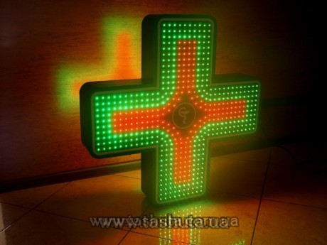 Krzyż apteczny LED z dynamiką, dwukolorowy, 800x800mm