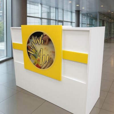 Front Desk with Acrylic Logo Panel, 130x110x60cm