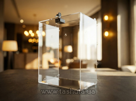 Акційна скринька, ящик для збору коштів на шипах із замком 300х490х180 мм