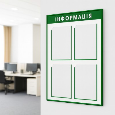 Настенный информационный стенд на 4 кармана А4, 500х740 мм