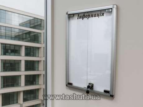 Стенд информационный с дверцами и замком, 500х700 мм