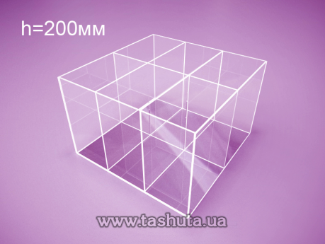Коробка, контейнер із оргскла 200х200х200 мм на 6 відділеннь 