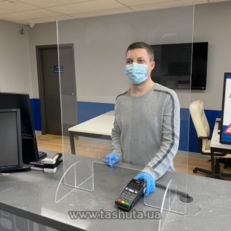 Osłona dla kasjera do sklepu, przegroda z akrylu 760x1000mm na kołkach
