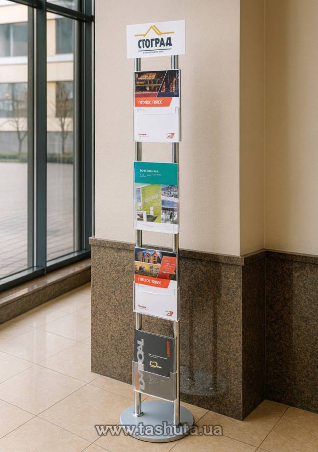 Single-Sided Catalogue Stand with 4 A4 Pockets