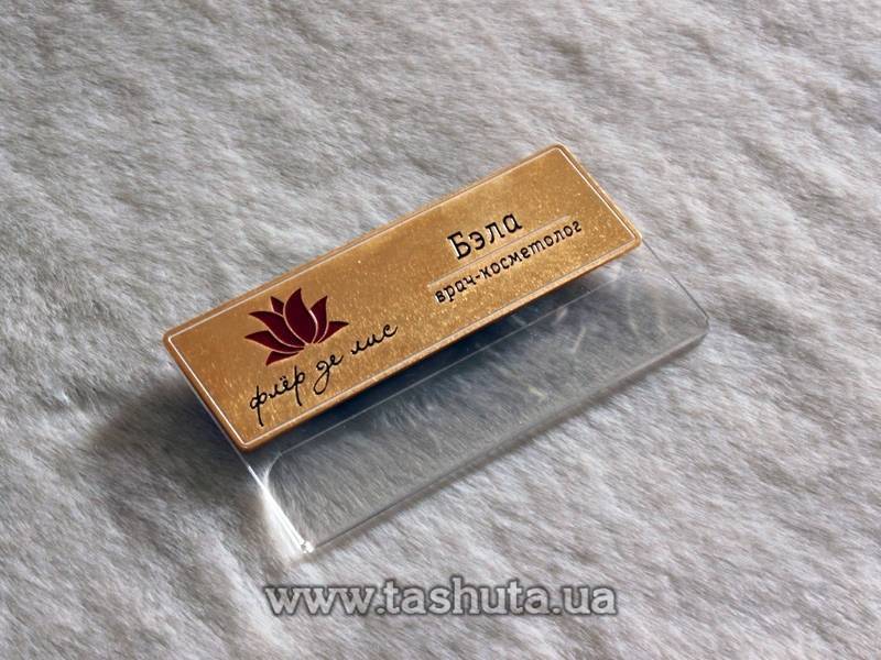 Metal Name Badge with Insert Window (Gold-Plated), 65x35mm