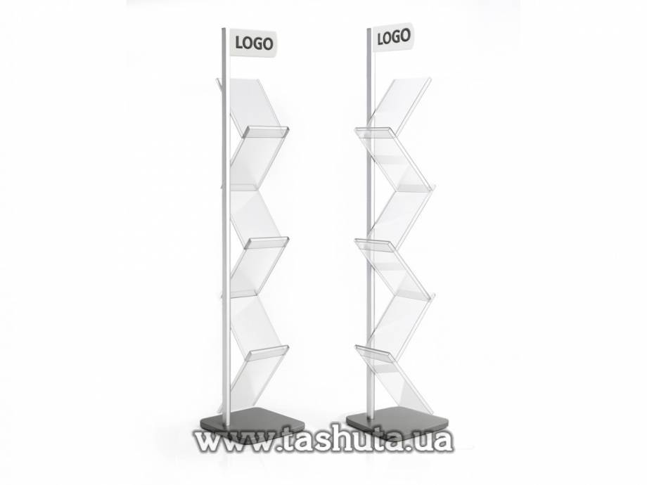 "Zigzag" Literature Stand with 6 A4 Pockets and Logo Header