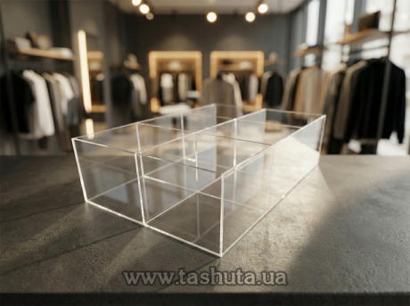 Акриловая коробка, контейнер 220х310х70мм на 4 отделения