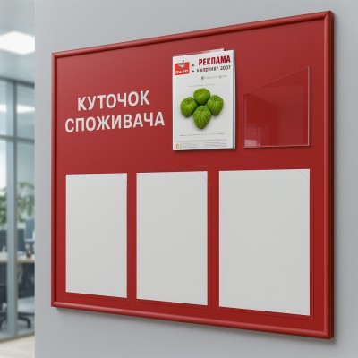 Информационный стенд на 3 кармана А4 и 1 карман А5 (под книгу) 750х600 мм