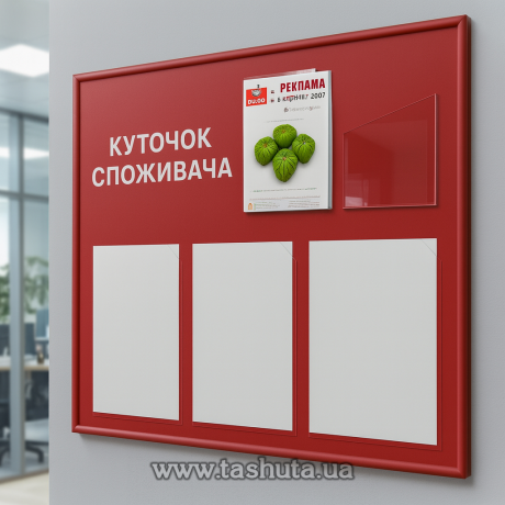 Информационный стенд на 3 кармана А4 и 1 карман А5 (под книгу)  750х600 мм